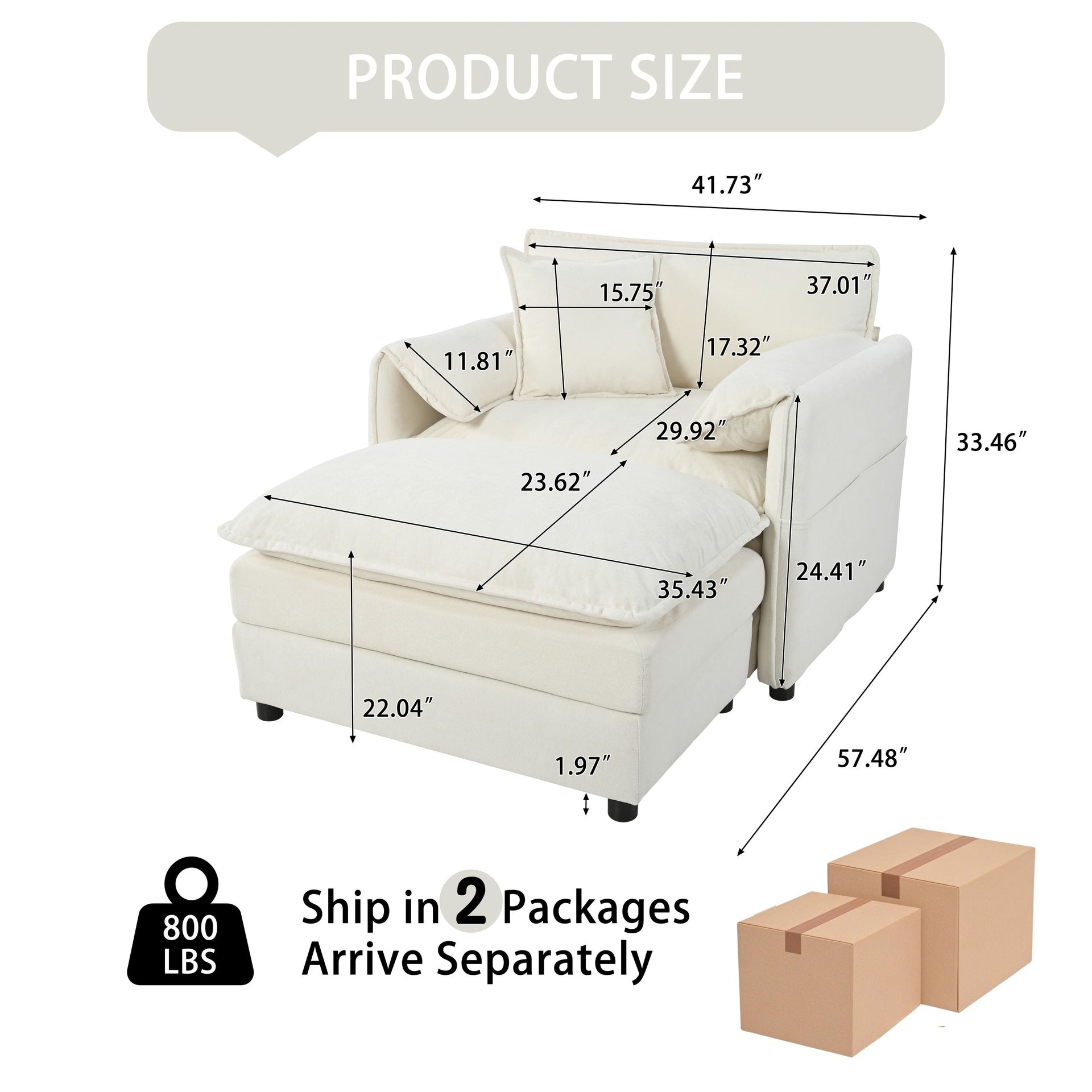 Oversized 57.48" Recliner Chair with Movable Ottoman - Soft Chenille Upholstered Indoor Lounge Chair for Living Room or Bedroom,DIY Combination,Beige
