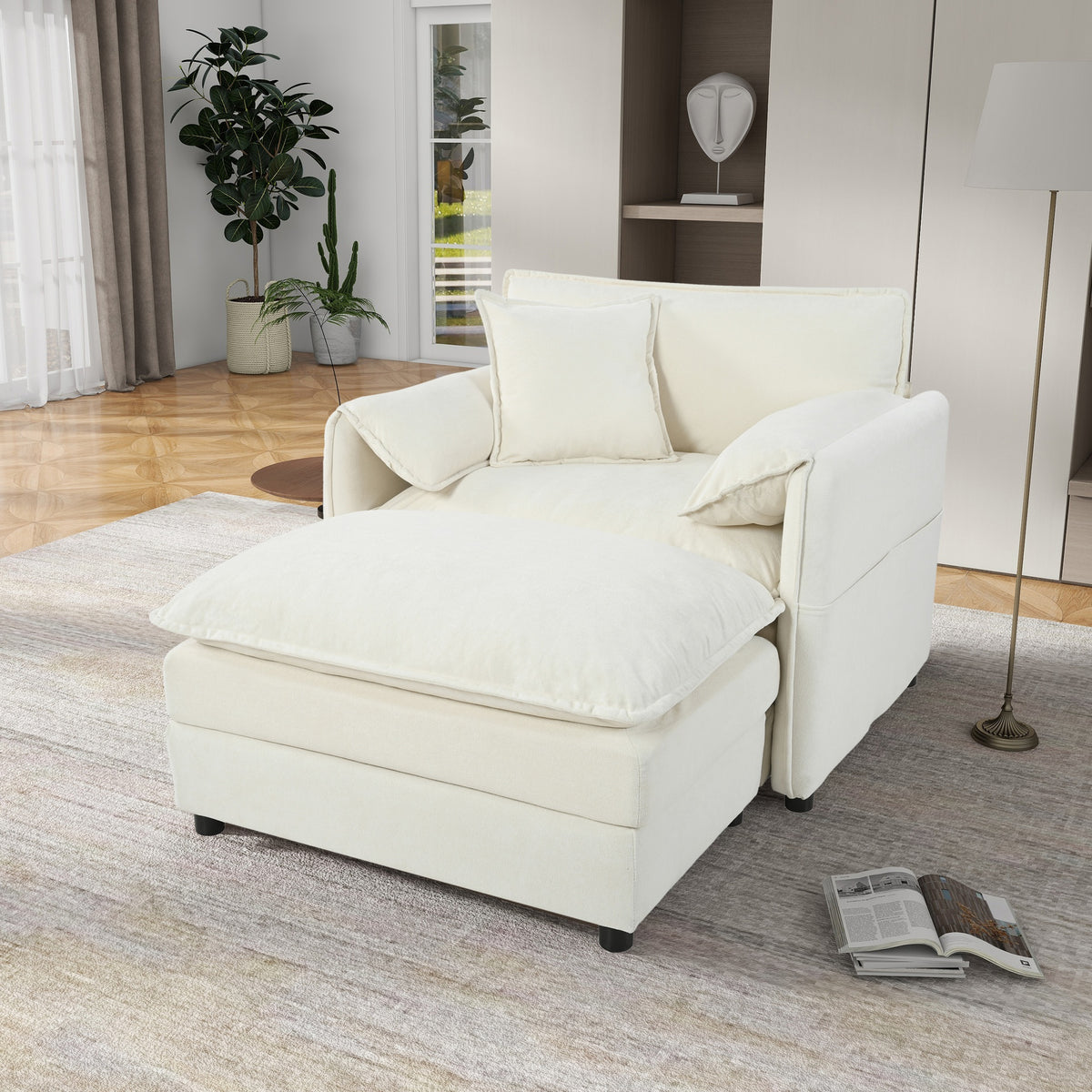 Oversized 57.48" Recliner Chair with Movable Ottoman - Soft Chenille Upholstered Indoor Lounge Chair for Living Room or Bedroom,DIY Combination,Beige
