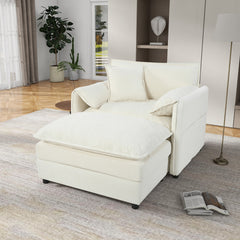 Oversized 57.48" Recliner Chair with Movable Ottoman - Soft Chenille Upholstered Indoor Lounge Chair for Living Room or Bedroom,DIY Combination,Beige