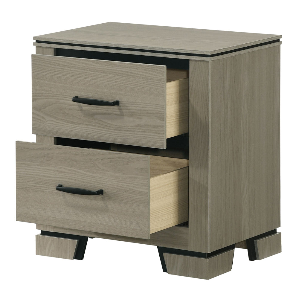 Modern Sleek Design Two Drawers Nightstand 1pc Gray Finish Wooden Bedroom Furniture Bedside Cabinet