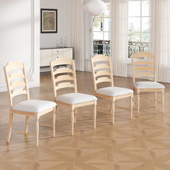 TOPMAX Vintage Traditional 4-Piece Upholstered Dining Chairs, Serrated Dining Backs, Natural