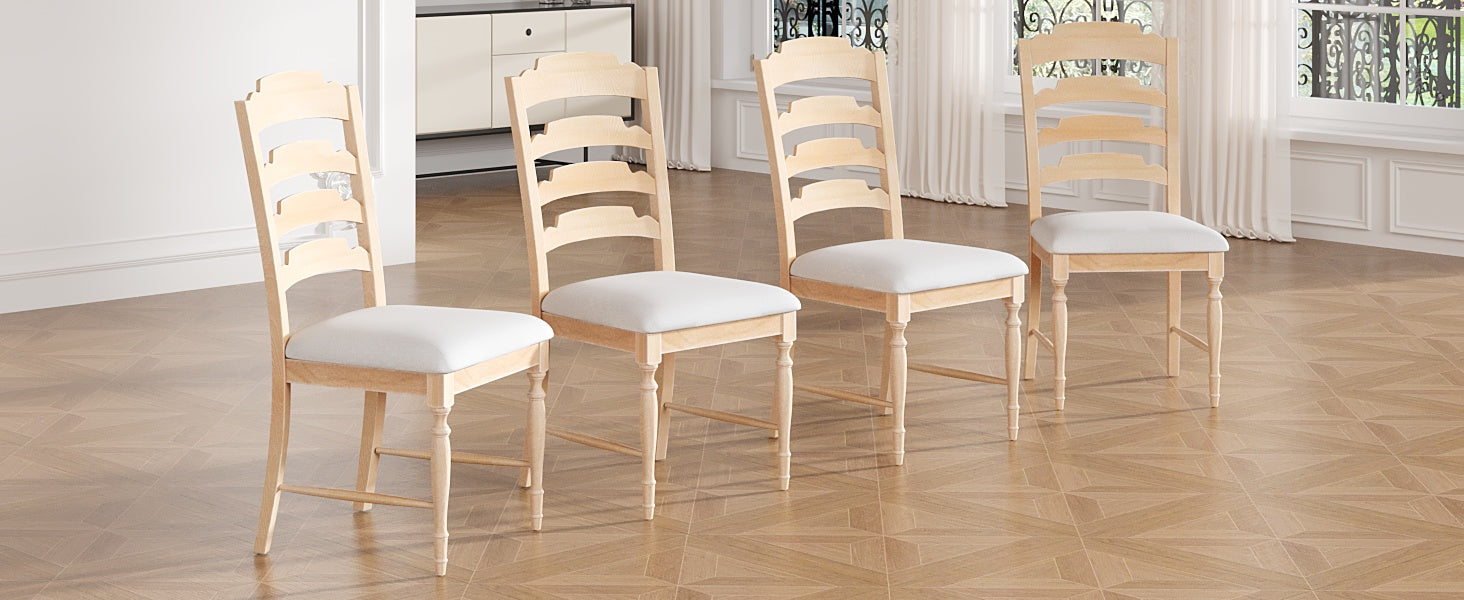 TOPMAX Vintage Traditional 4-Piece Upholstered Dining Chairs, Serrated Dining Backs, Natural