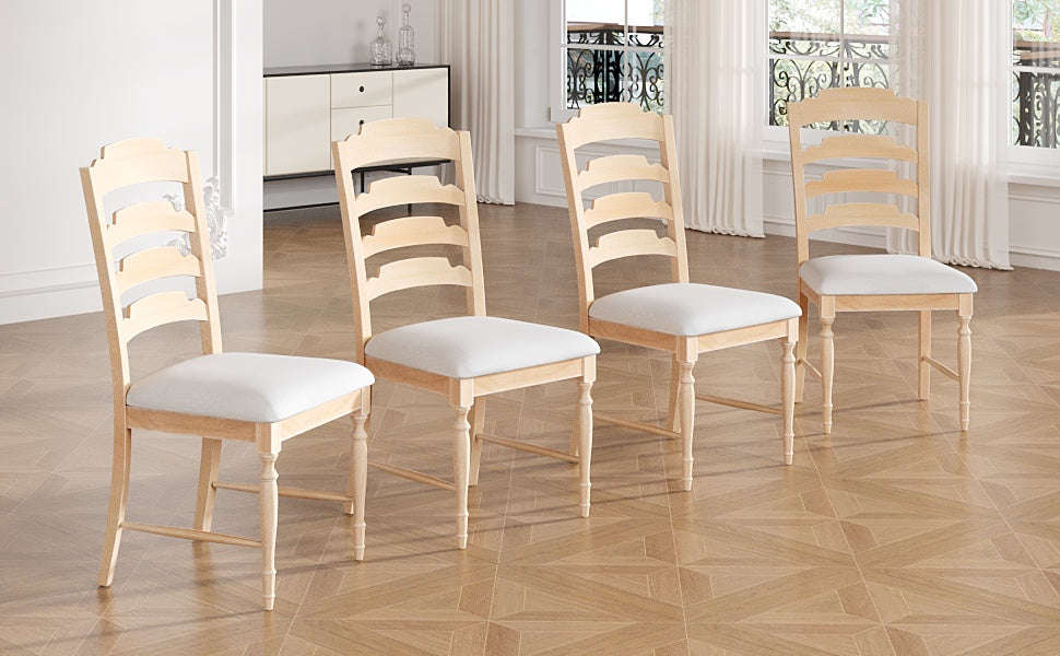 TOPMAX Vintage Traditional 4-Piece Upholstered Dining Chairs, Serrated Dining Backs, Natural