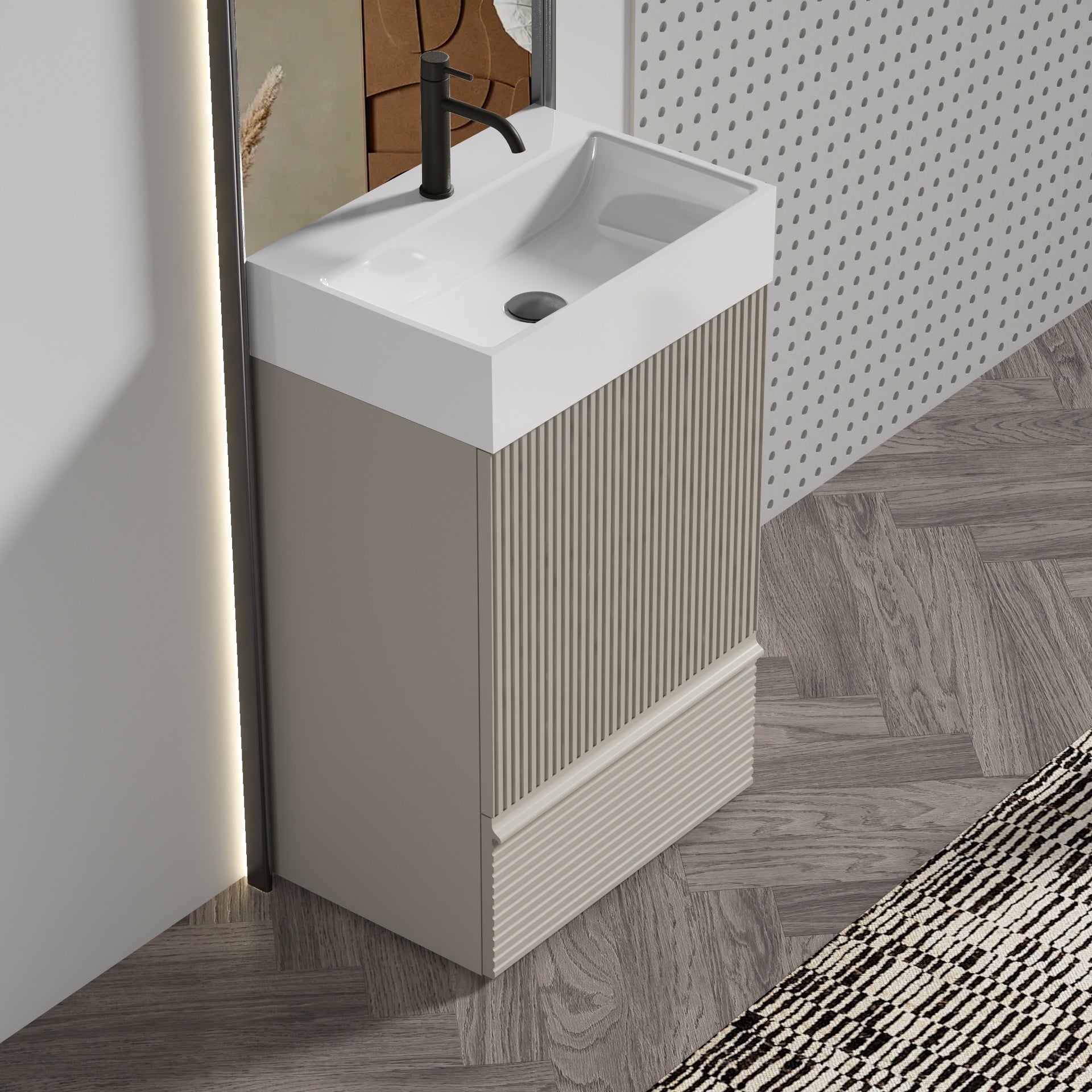 Gada 20" Striped Cashmere Grey Bathroom Vanity with Ceramic Sink, Freestanding Bathroom Cabinet for Modern Bathroom, One-Piece White Ceramic Basin Without Drain and Faucet, KD
