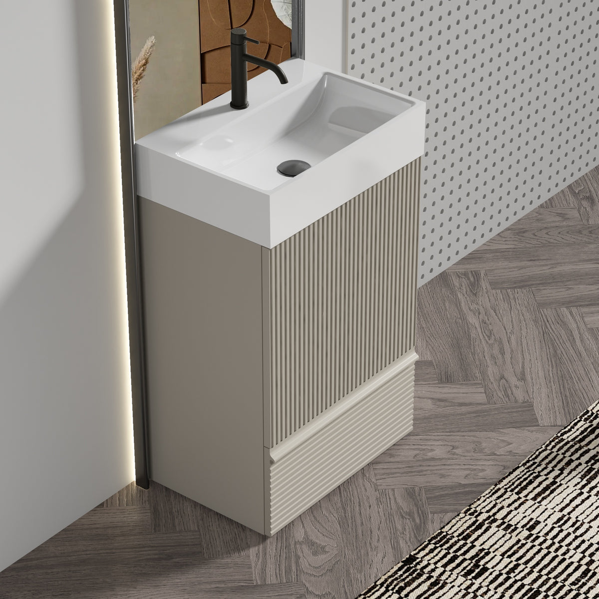 Gada 20" Striped Cashmere Grey Bathroom Vanity with Ceramic Sink, Freestanding Bathroom Cabinet for Modern Bathroom, One-Piece White Ceramic Basin Without Drain and Faucet, KD