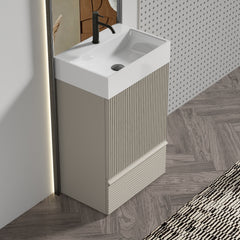 Gada 20" Striped Cashmere Grey Bathroom Vanity with Ceramic Sink, Freestanding Bathroom Cabinet for Modern Bathroom, One-Piece White Ceramic Basin Without Drain and Faucet, KD