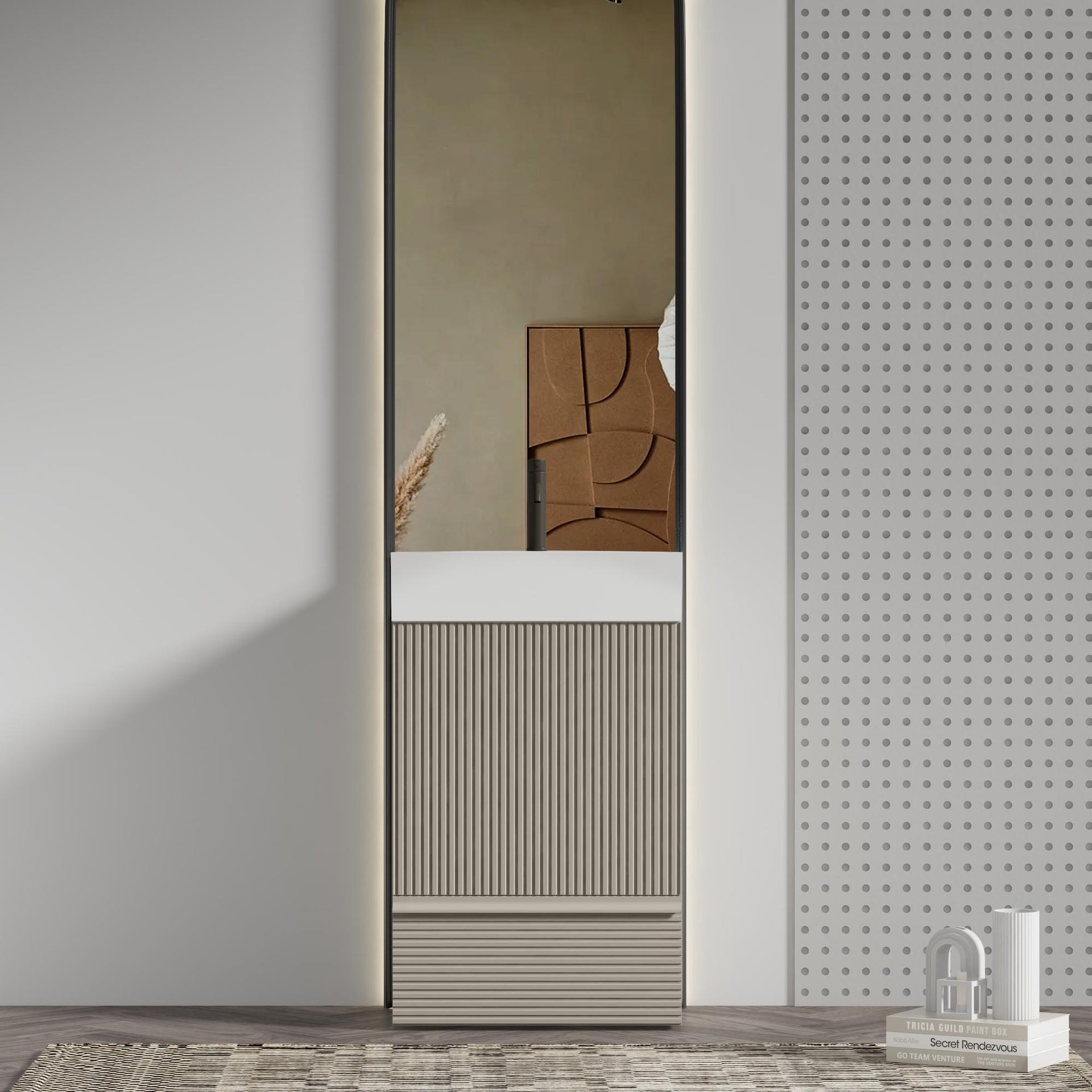 Gada 20" Striped Cashmere Grey Bathroom Vanity with Ceramic Sink, Freestanding Bathroom Cabinet for Modern Bathroom, One-Piece White Ceramic Basin Without Drain and Faucet, KD