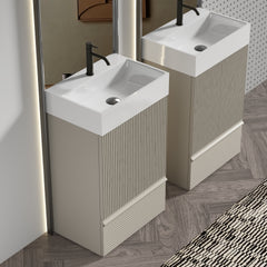Gada 20" Striped Cashmere Grey Bathroom Vanity with Ceramic Sink, Freestanding Bathroom Cabinet for Modern Bathroom, One-Piece White Ceramic Basin Without Drain and Faucet, KD