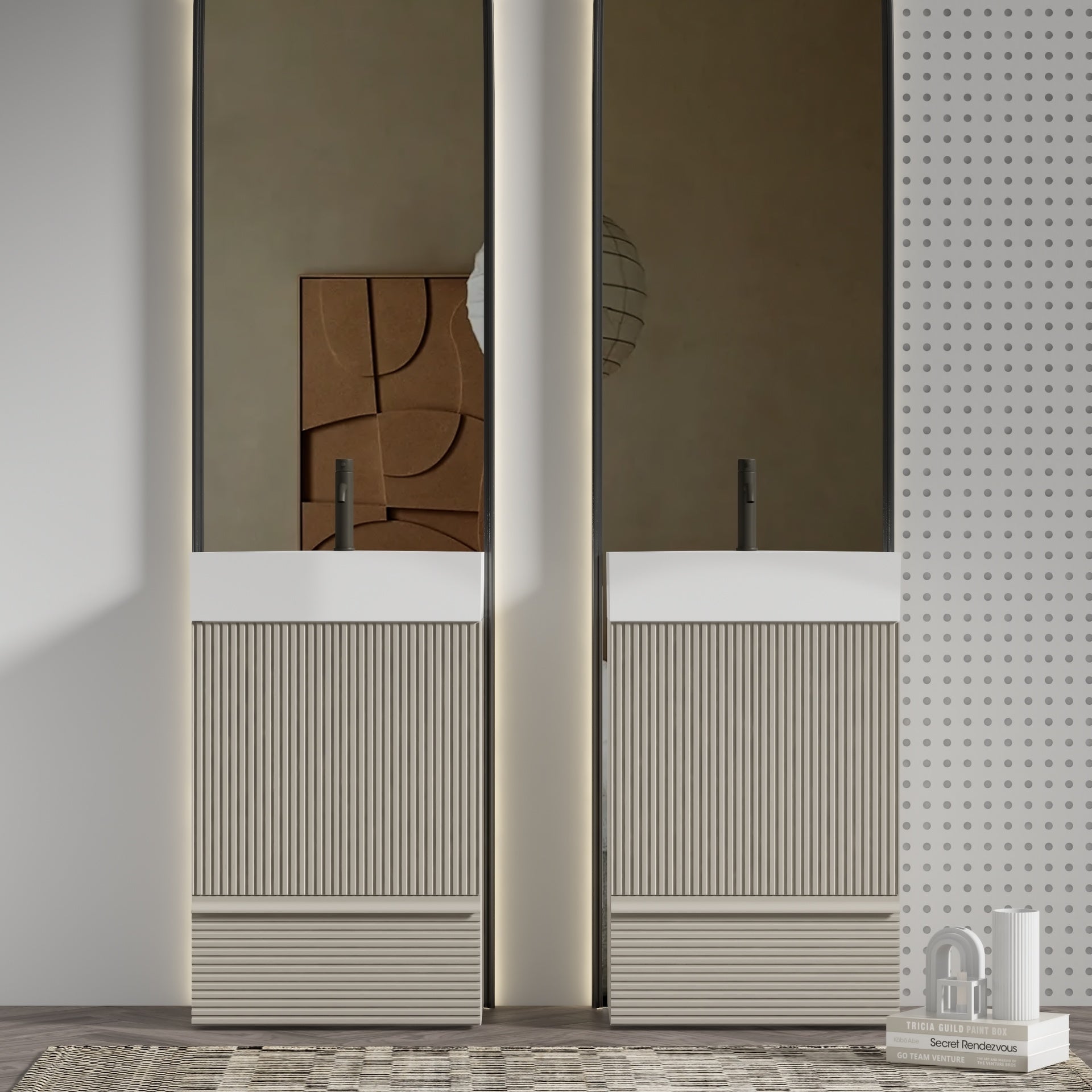 Gada 20" Striped Cashmere Grey Bathroom Vanity with Ceramic Sink, Freestanding Bathroom Cabinet for Modern Bathroom, One-Piece White Ceramic Basin Without Drain and Faucet, KD