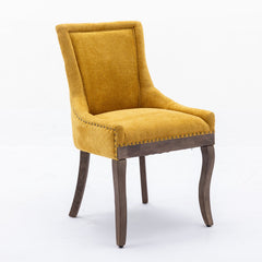 A&A Furniture,Ultra Side Dining Chair,Thickened fabric chairs with neutrally toned solid wood legs,Bronze nail head,Set of 2,Golden Yellow,SW1807GL