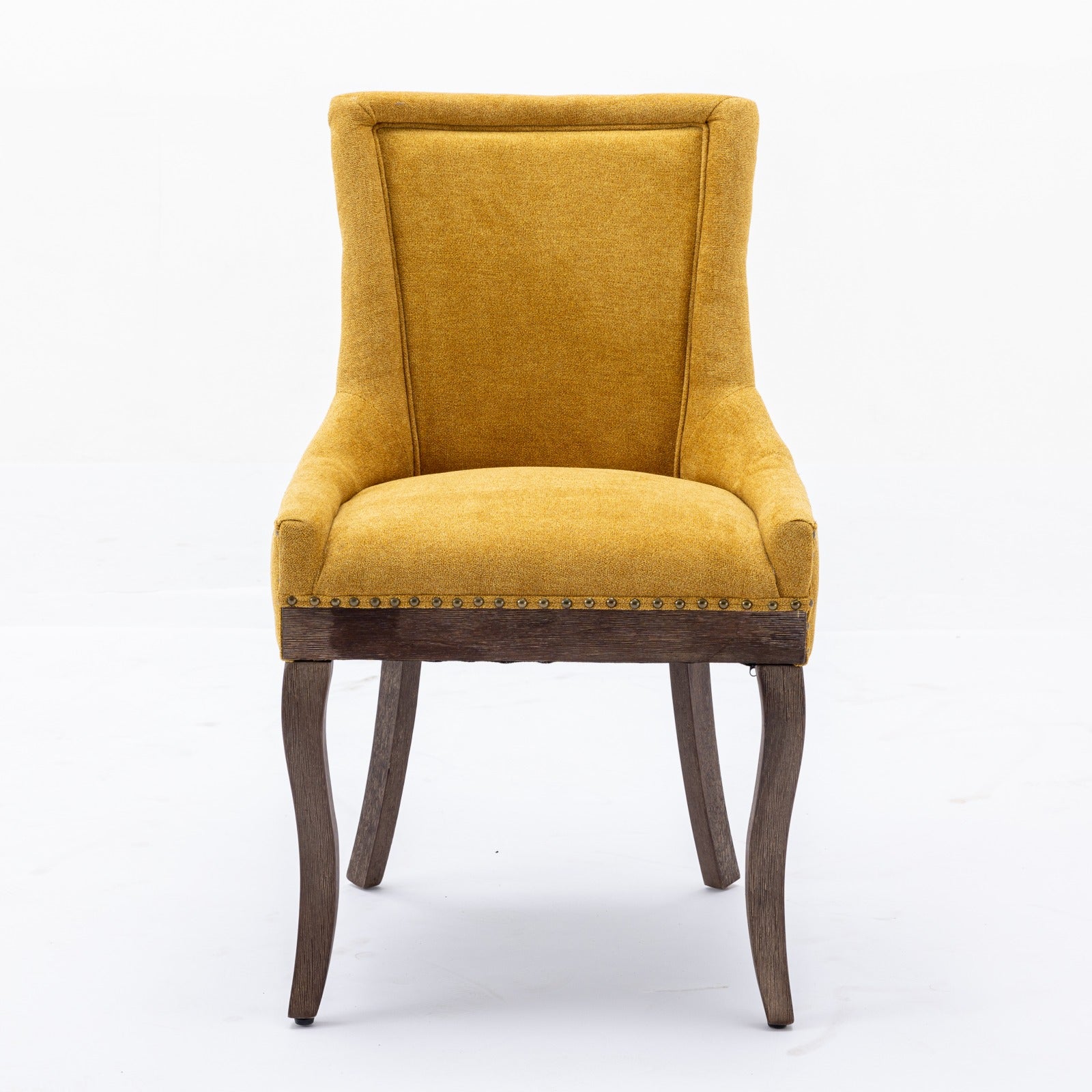 A&A Furniture,Ultra Side Dining Chair,Thickened fabric chairs with neutrally toned solid wood legs,Bronze nail head,Set of 2,Golden Yellow,SW1807GL