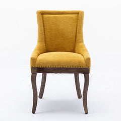 A&A Furniture,Ultra Side Dining Chair,Thickened fabric chairs with neutrally toned solid wood legs,Bronze nail head,Set of 2,Golden Yellow,SW1807GL