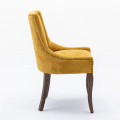 A&A Furniture,Ultra Side Dining Chair,Thickened fabric chairs with neutrally toned solid wood legs,Bronze nail head,Set of 2,Golden Yellow,SW1807GL