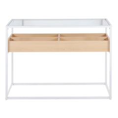 Display Contemporary Console Table in White Metal, Natural Wood, and Clear Glass by LumiSource