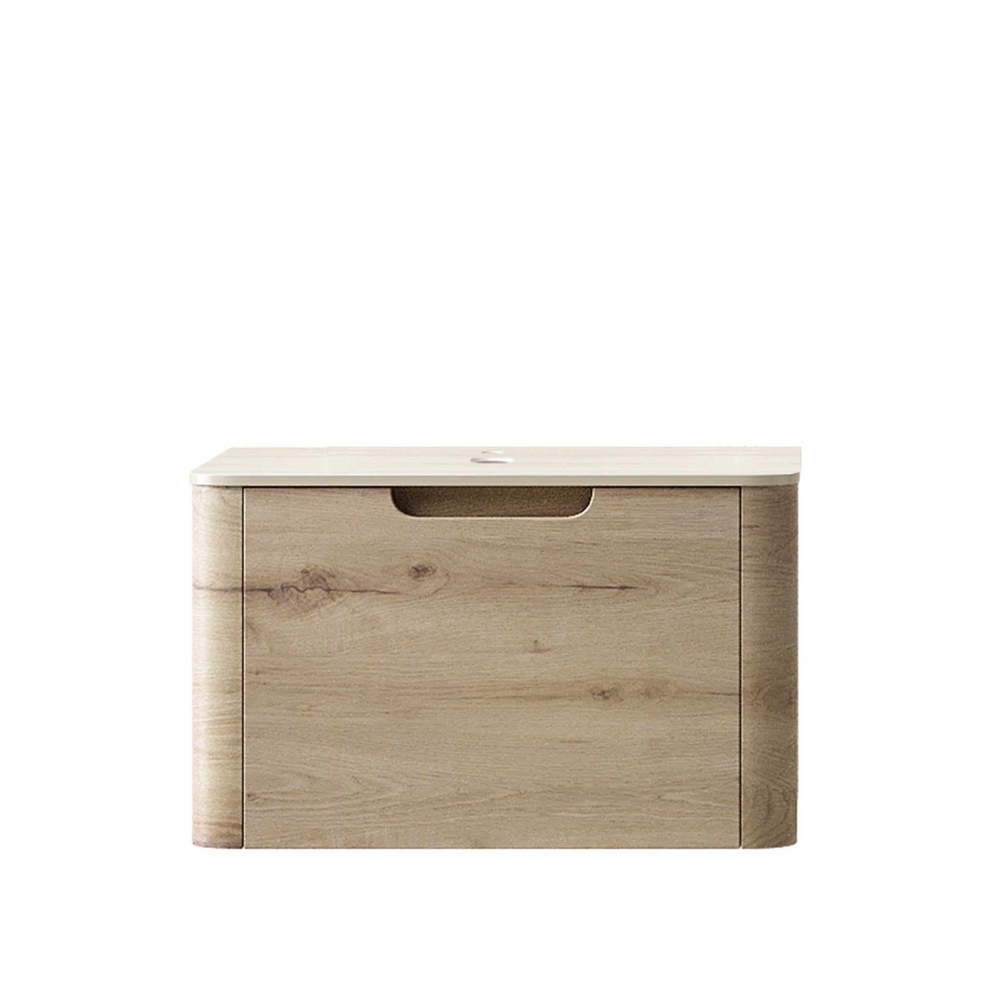24'' XAI Roma Travertine-Pattern Sintered Stone Top and 7070 White Oak Woodgrain Cabinet with One Drawer, NO Basin, NO Faucet and Sink Cover