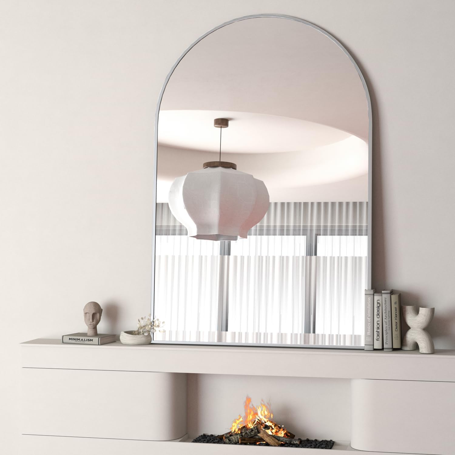 24x32 Inch Silver Metal Framed Arched Bathrrom Mirror for Wall.(W2203P220257)