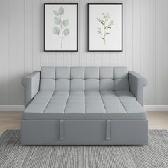 2-SEATER CONVERTIBLE VELVET LOVESEAT SOFA BED – GRAY PULL-OUT SLEEPER COUCH WITH SIDE POCKET, COMPACT DESIGN FOR SMALL SPACES, APARTMENT, GUEST ROOM