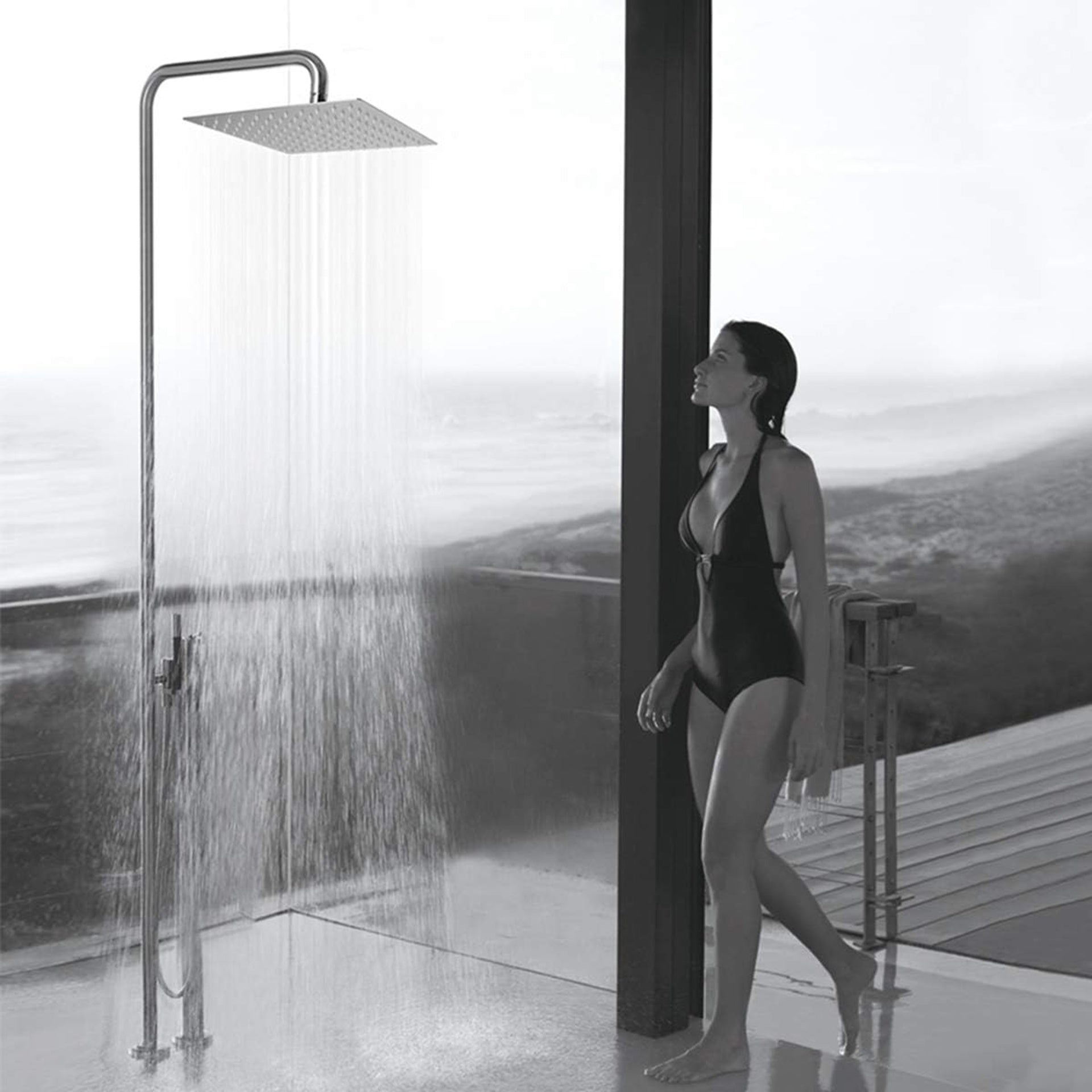 12 Inch Brushed Nickel Rain Shower Head, Square Ultra Thin 304 Stainless Steel High Pressure Shower Head Waterfall Full Body Coverage Waterfall Shower Head
