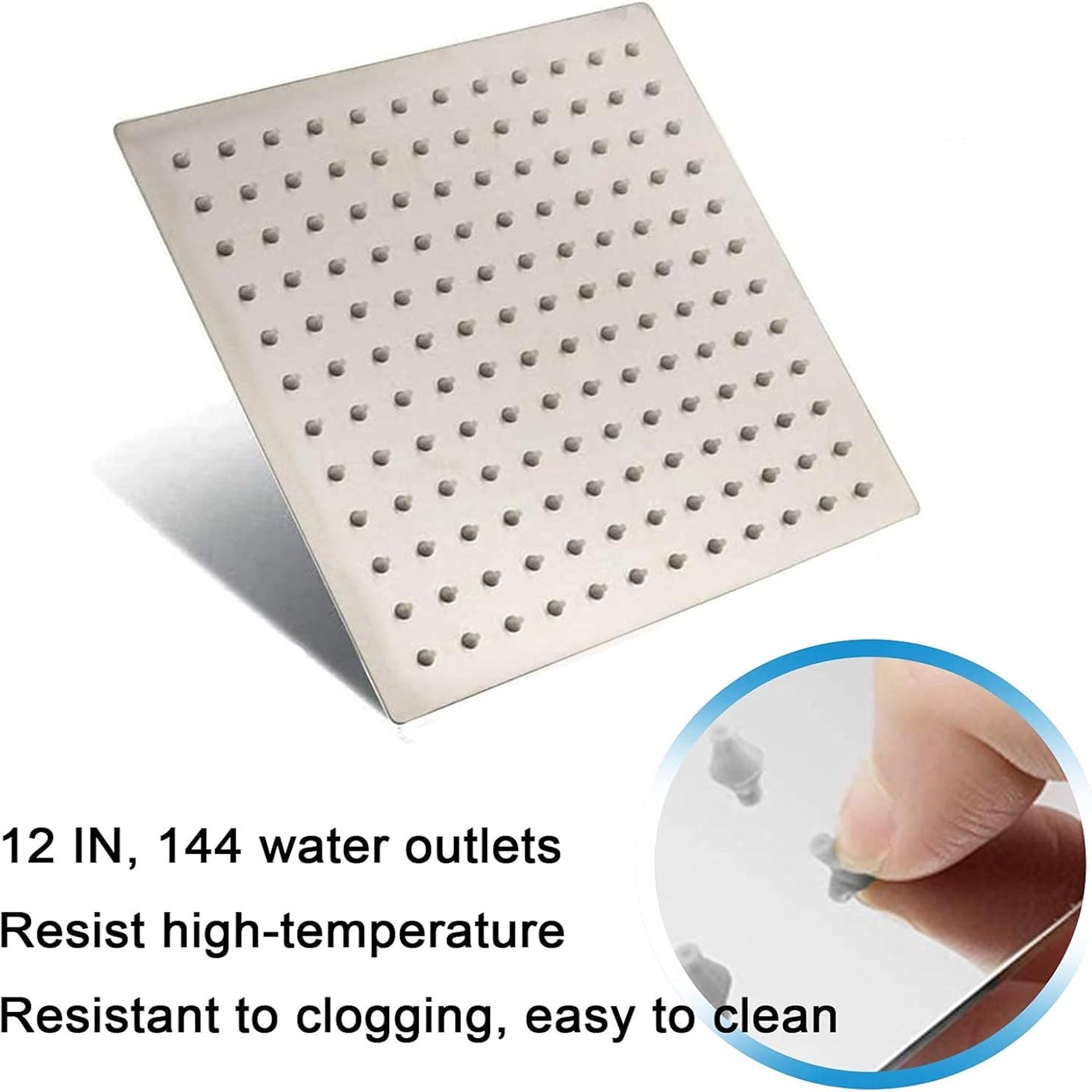 12 Inch Brushed Nickel Rain Shower Head, Square Ultra Thin 304 Stainless Steel High Pressure Shower Head Waterfall Full Body Coverage Waterfall Shower Head