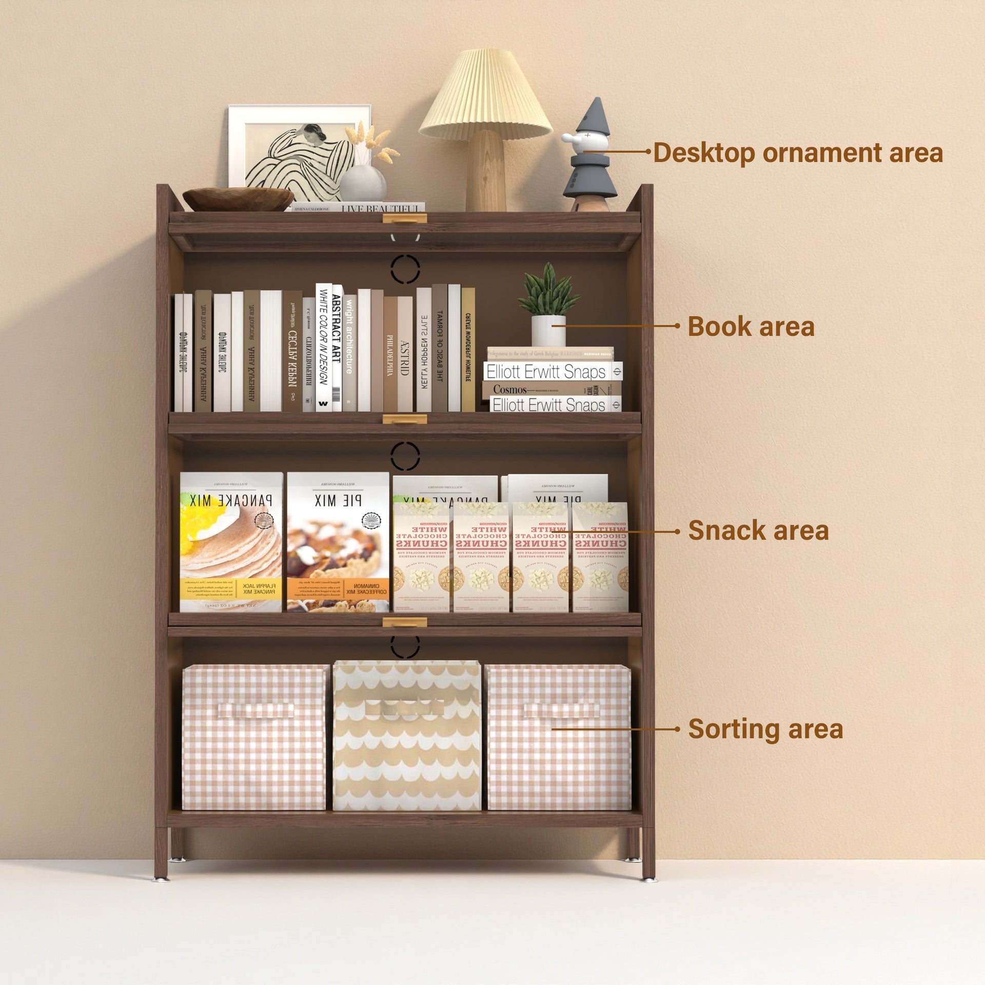 44'' Tall Metal 3 Flip Doors Cabinet,  with Ample Storage Space for Bedroom, Office, Living Room, Hallway, Entryway ( Walnut )