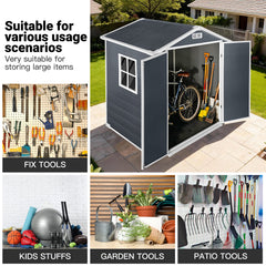 6ft x 4ft Plastic Outdoor Storage with Floor and Lockable Door Plastic Garden Shed for Backyard, Lawn, Cold Grey