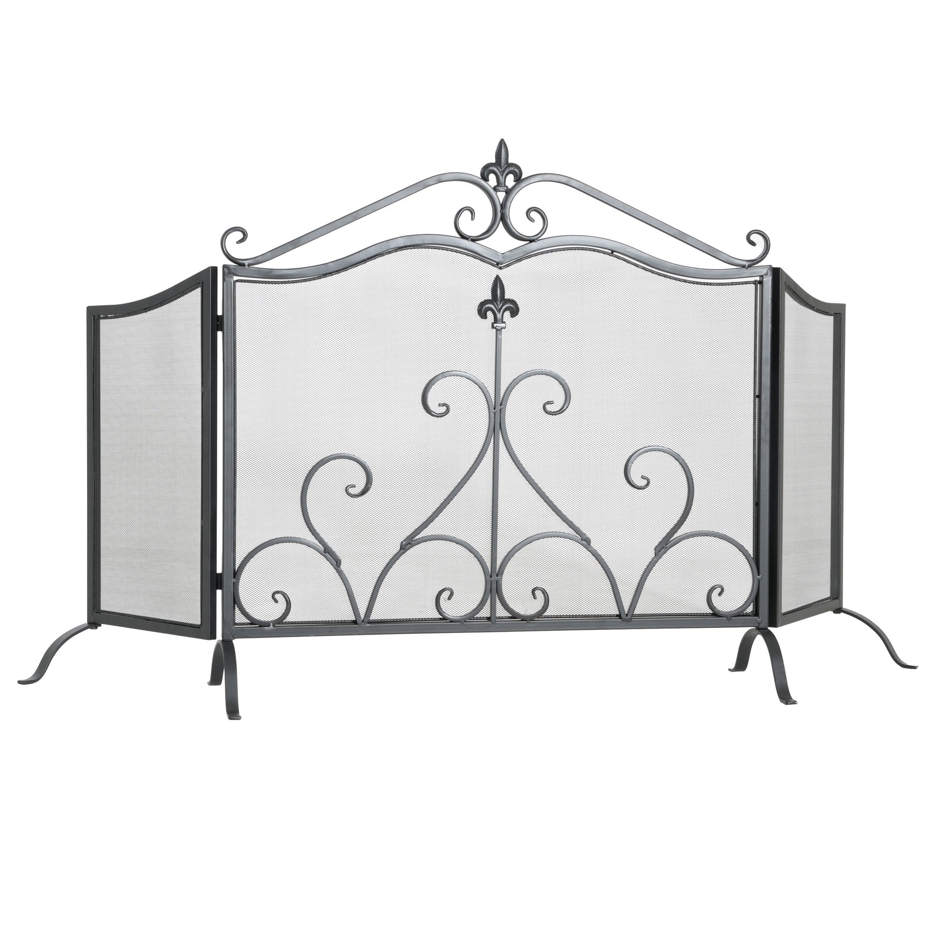 Onyx 3-Panel Iron Fireplace Screen 54" x 31.5", Black Finish