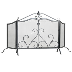 Onyx 3-Panel Iron Fireplace Screen 54" x 31.5", Black Finish