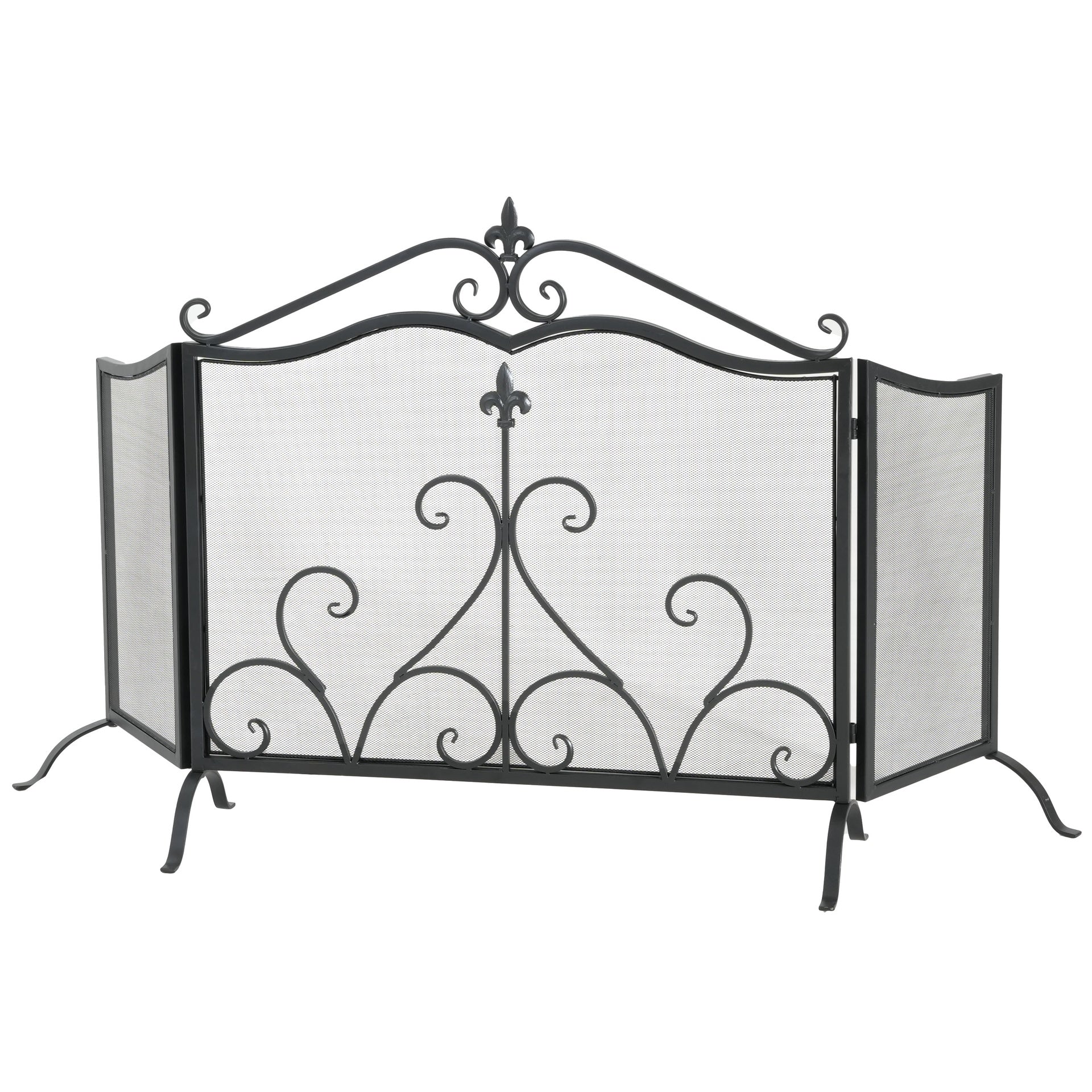 Onyx 3-Panel Iron Fireplace Screen 54" x 31.5", Black Finish