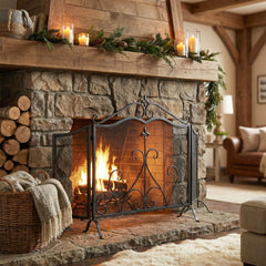 Onyx 3-Panel Iron Fireplace Screen 54" x 31.5", Black Finish