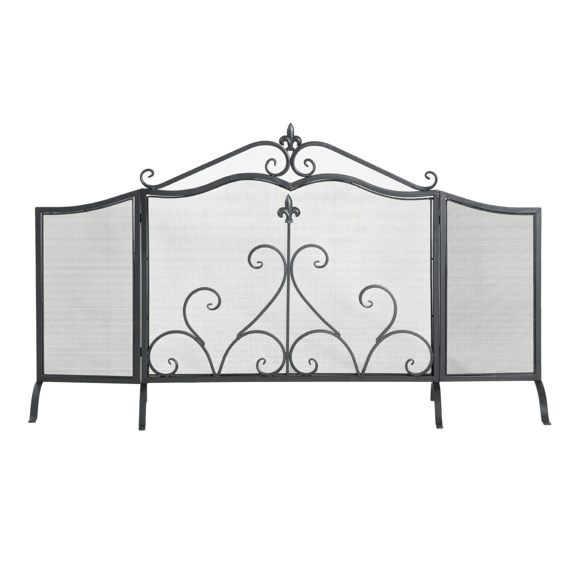 Onyx 3-Panel Iron Fireplace Screen 54" x 31.5", Black Finish