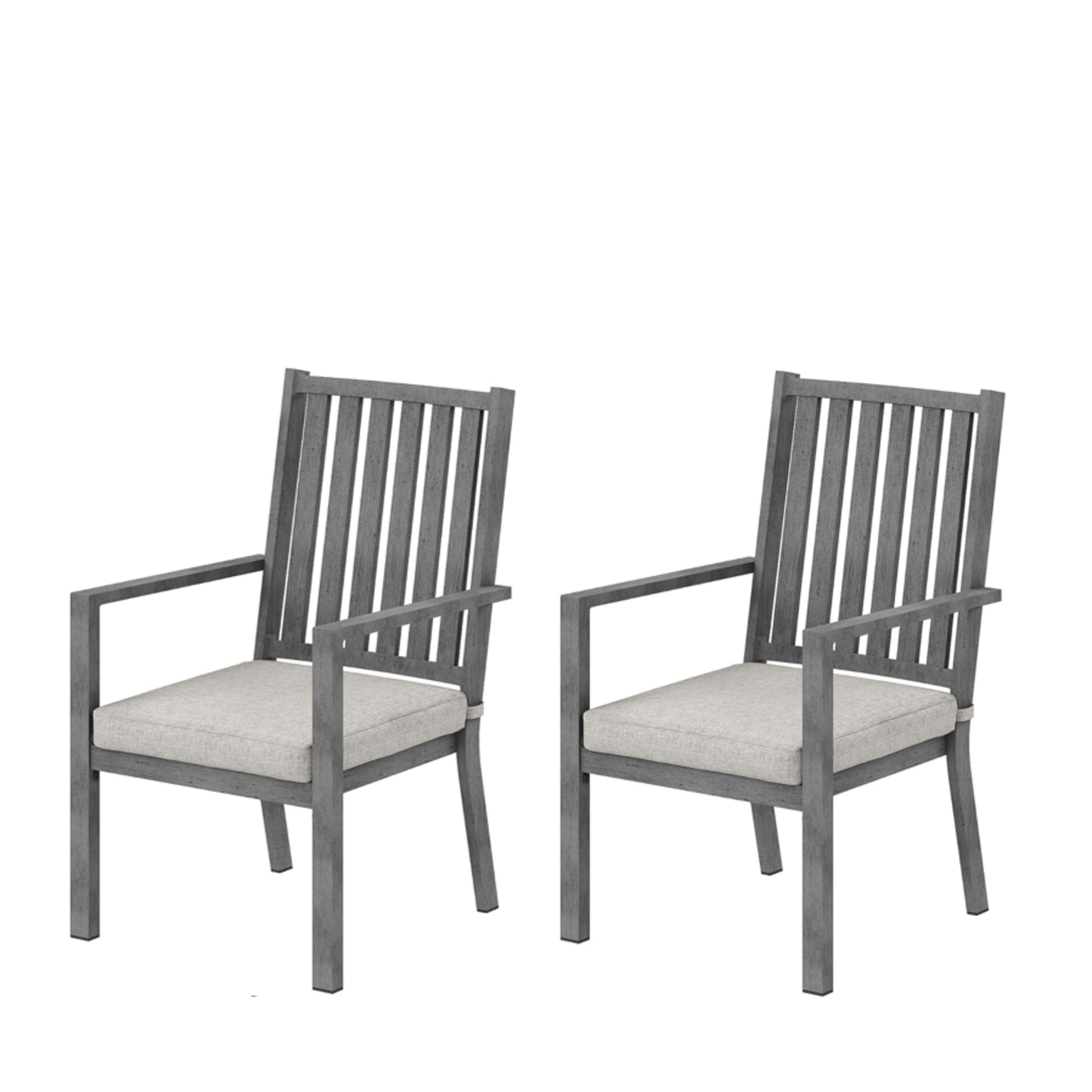 Set of 2 23" All-Weather Aluminum Patio Dining Chairs with Thick Gray Cushions and Gray Frame