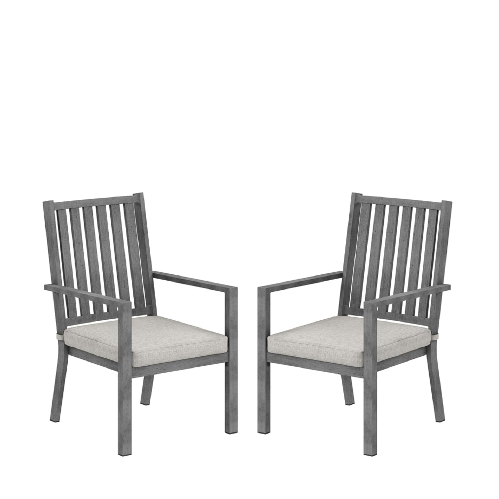 Set of 2 23" All-Weather Aluminum Patio Dining Chairs with Thick Gray Cushions and Gray Frame