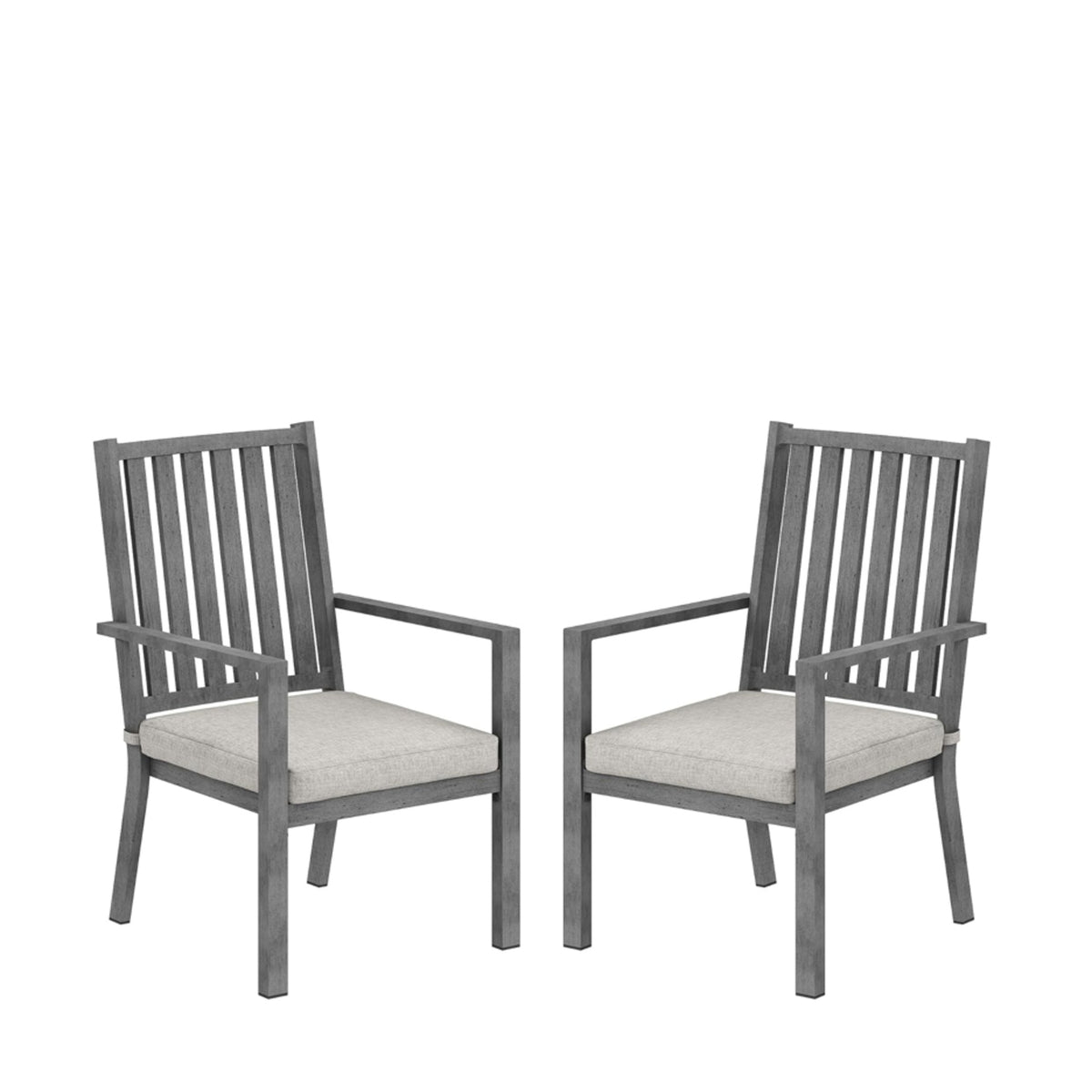 Set of 2 23" All-Weather Aluminum Patio Dining Chairs with Thick Gray Cushions and Gray Frame