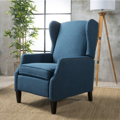 Pushback Recliner Chair, Modern Fabric Wingback Armchair with Nailhead Trim, and Wood Legs, Classic Living Room Recliner for Bedroom