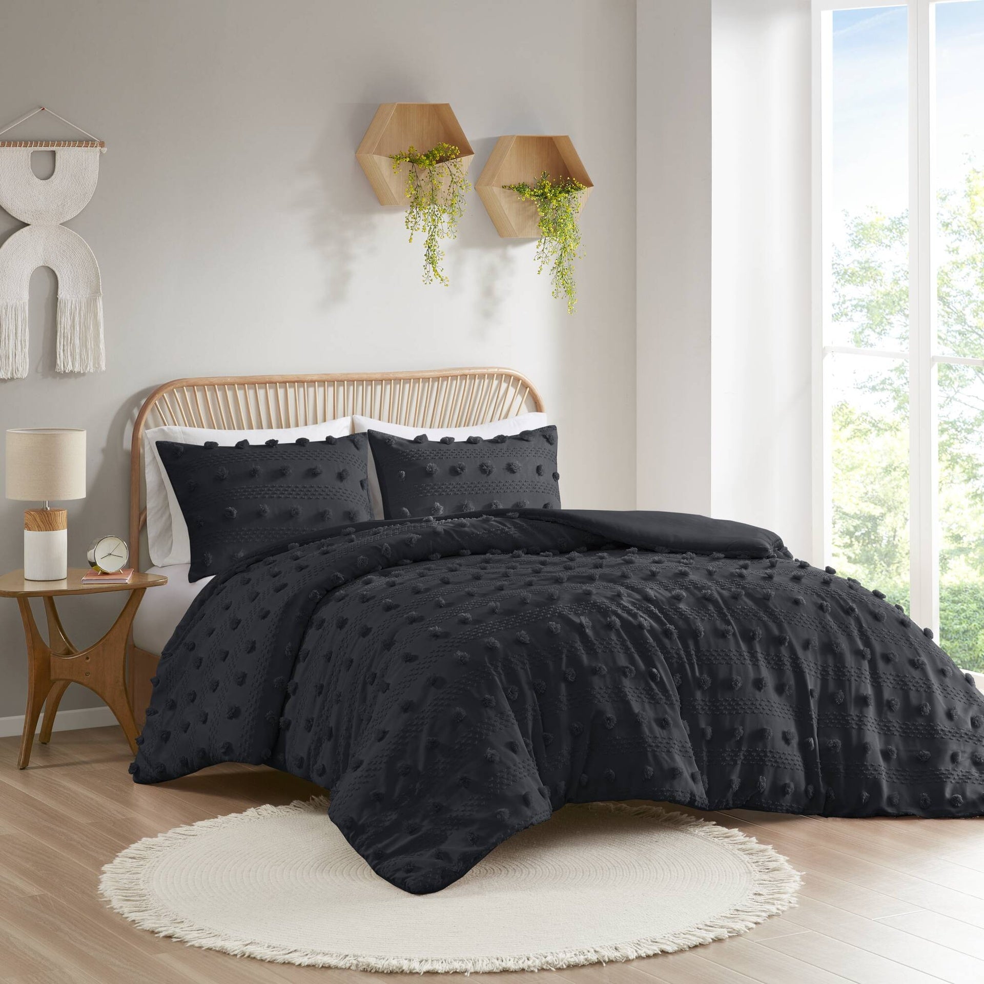 3 PCS Full/Queen Clip Jacquard Duvet Cover Set Black