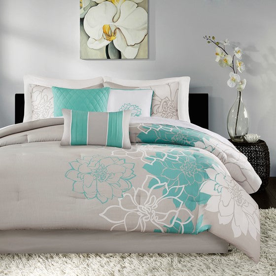 Printed Cotton Sateen Comforter Set Aqua Twin/Twin XL