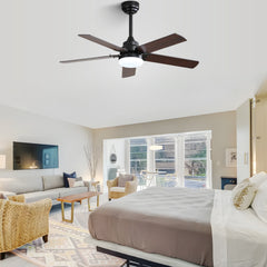 42 Inch Modern Ceiling Fan With LED Light 5 Blades Remote Control Reversible DC Motor Black For Bedroom