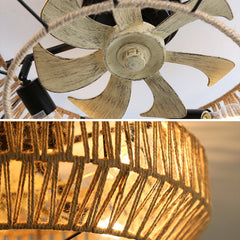 22 Inch New Boho Caged Ceiling Fan With Enclosed Rattan 6 Speeds Remote Control Reversible DC Motor For Living Room