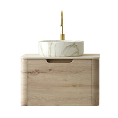 XAI 24" Bathroom Vanity&Sink, Floating Plywood Storage Cabinet with Drawer, Ceramic Basin with Stone Pattern& Travertine-Pattern Sintered Stone Top, Pre-assembled, White Oak Woodgrain Color (New SKU)