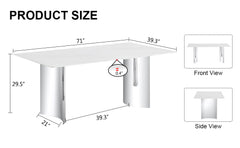 Modern minimalist dining table. The white imitation marble glass desktop is equipped with silver metal legs. Suitable for restaurants and living rooms  71" *39.3" *29.5"  DT-69.W1151S00386