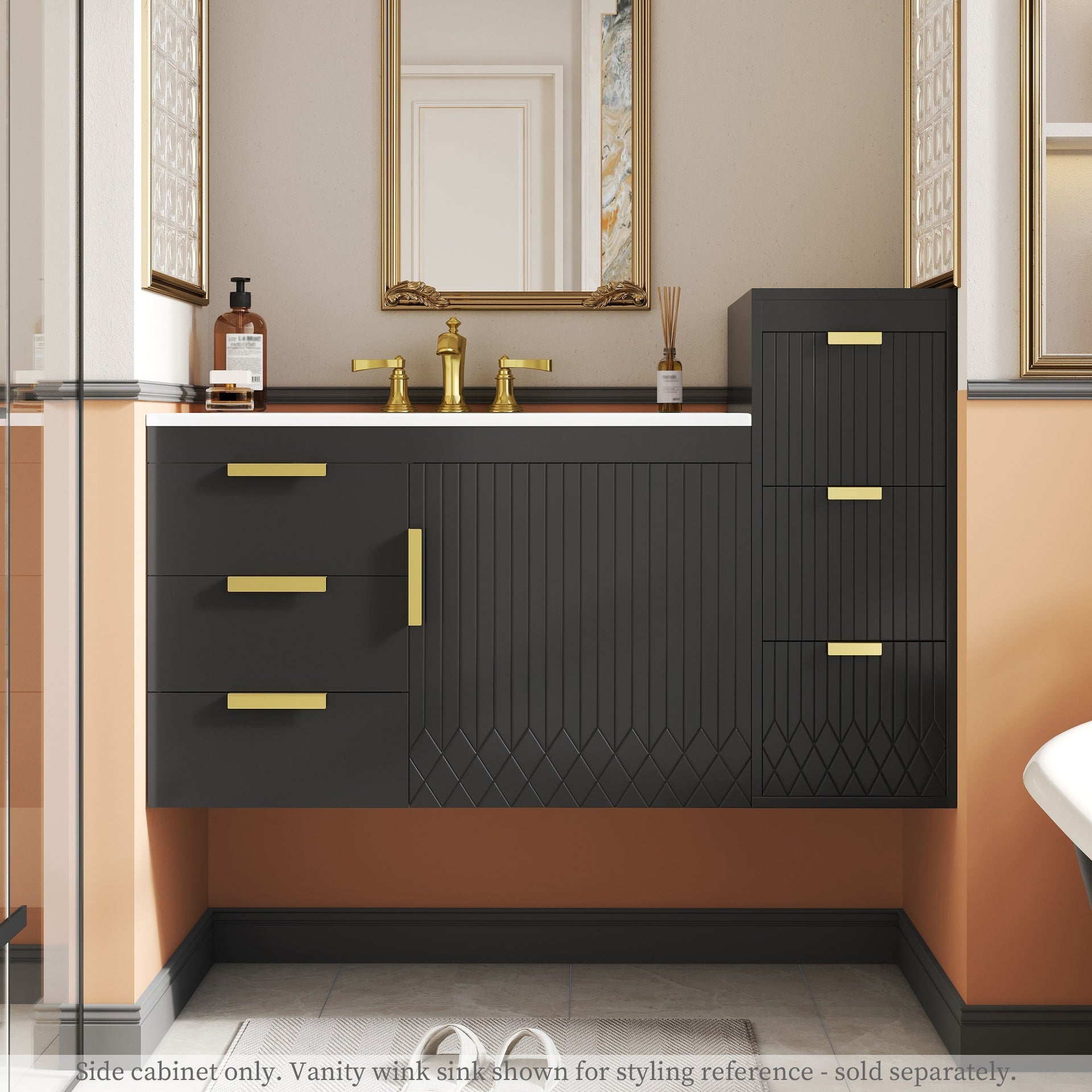 Wall Mounted Floating Cabinet, 12inch Side Cabinet with Drawers, Mutifunctional Cabinet for Bathroom, Living Room (Bathroom Vanity Not Included)