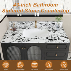 43"x22" Bathroom Vanity Top, with Undermount Ceramic Sink and Backsplash, artificial marble Bathroom Vanity Top with 1 Pre-Drilled Hole, New Carrara white and black( only Bathroom Vanity Top )