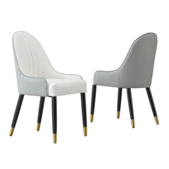 Modern Dining Chairs Set of 2 pcs Faux leather Dining Chair with Metal legs for Living Room/Dining Room/Reception Room(White+Gray)