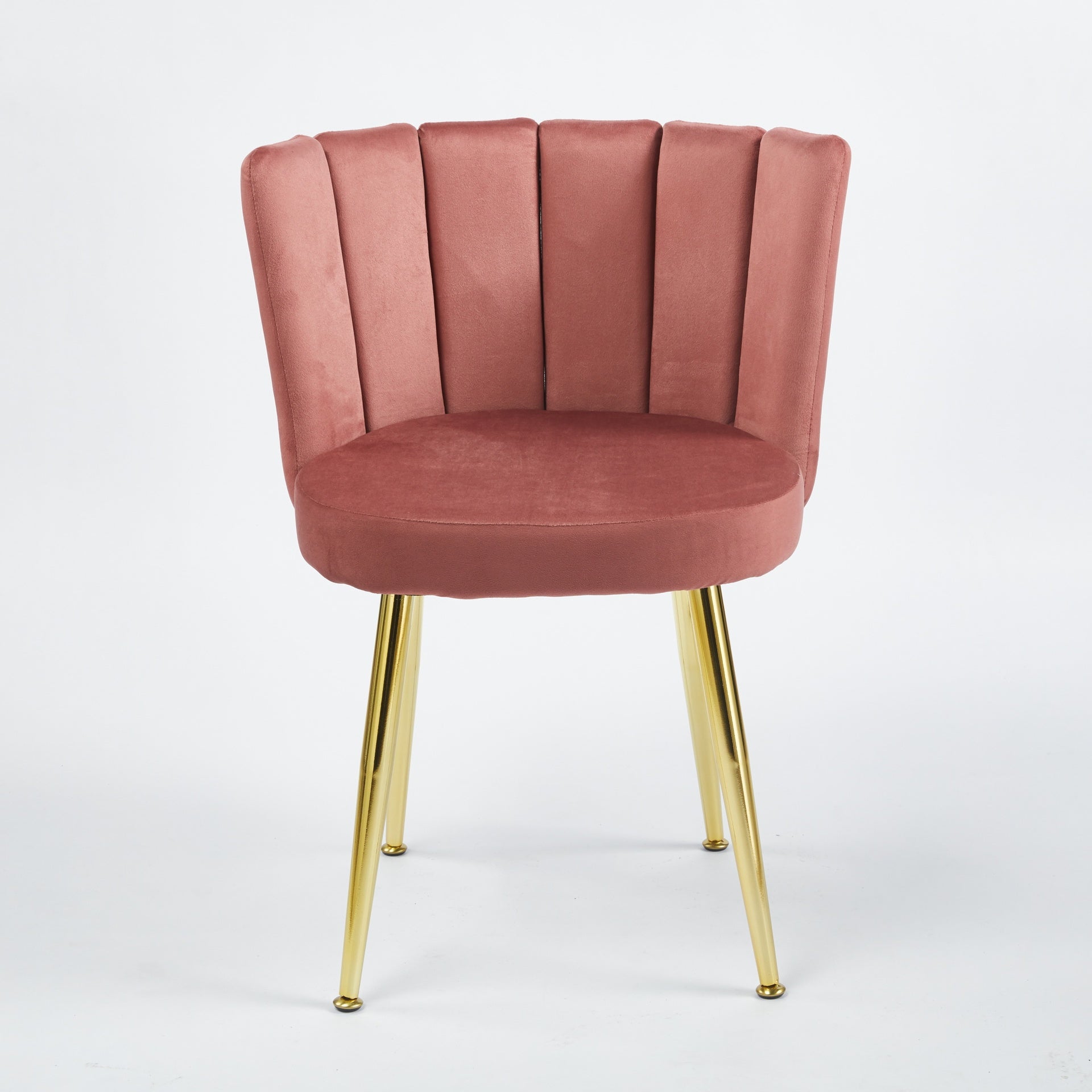 Modern PINK dining chair(set of 2 ) with iron tube golden color legs, velvet and comfortable backrest, suitable for dining room, living room, cafe, simple structure.