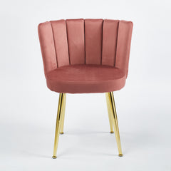 Modern PINK dining chair(set of 2 ) with iron tube golden color legs, velvet and comfortable backrest, suitable for dining room, living room, cafe, simple structure.