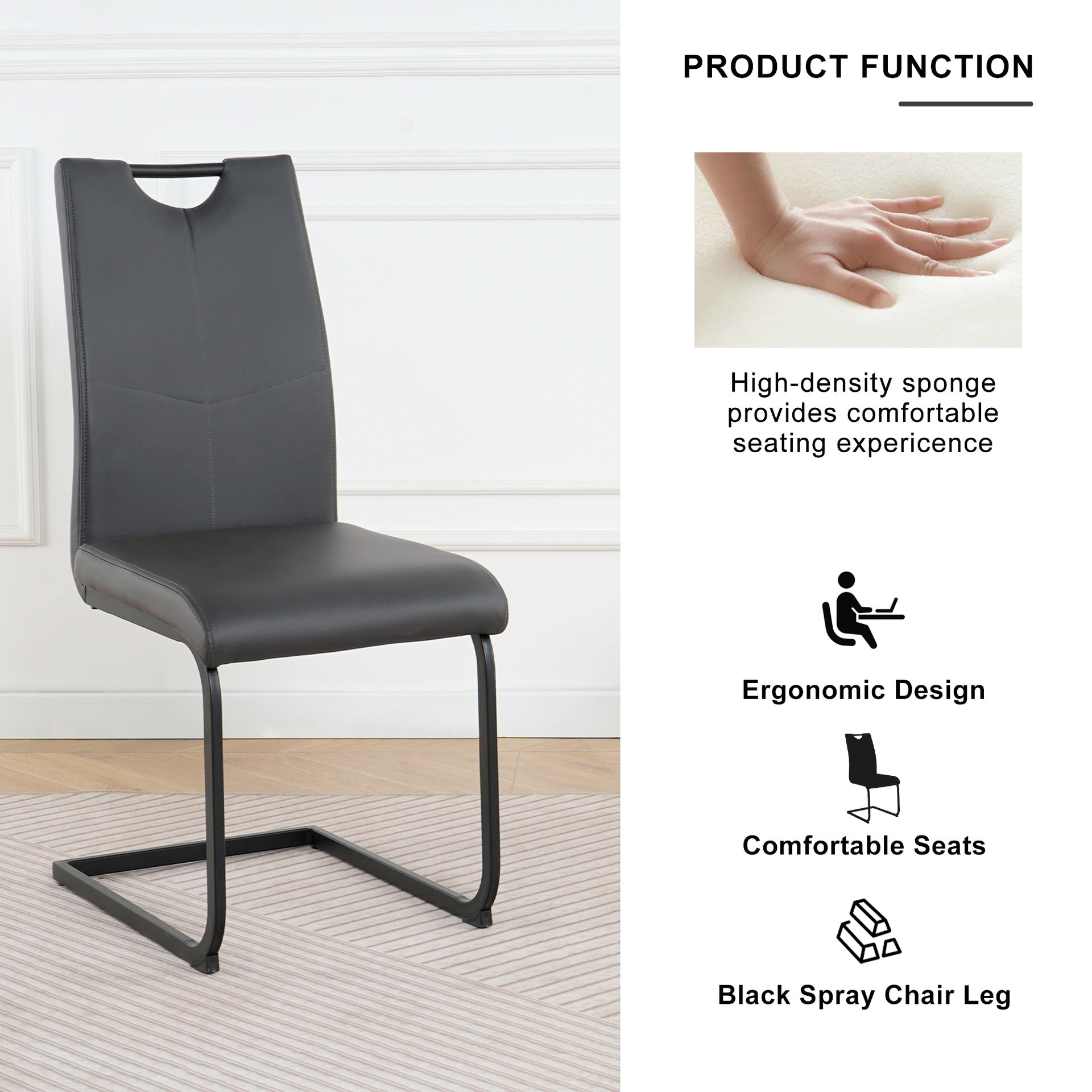 Modern Charcoal PU dining chair living room chair upholstered chair, black metal chair leg design, kitchen, living room, bedroom, dining room side chair (Set of 4)