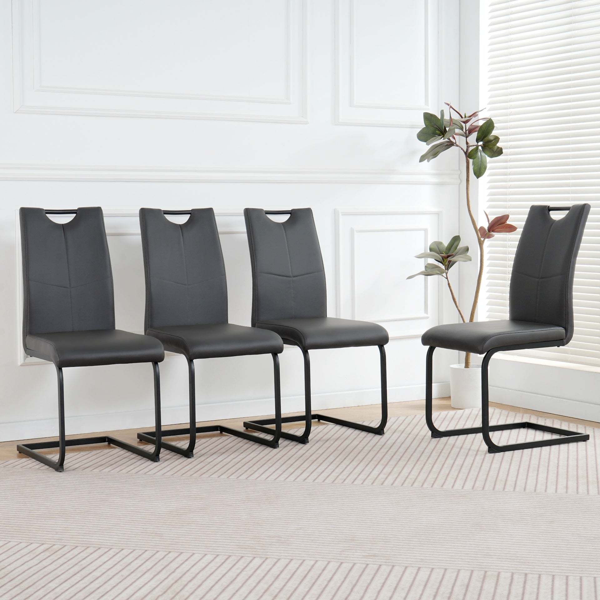 Modern Charcoal PU dining chair living room chair upholstered chair, black metal chair leg design, kitchen, living room, bedroom, dining room side chair (Set of 4)