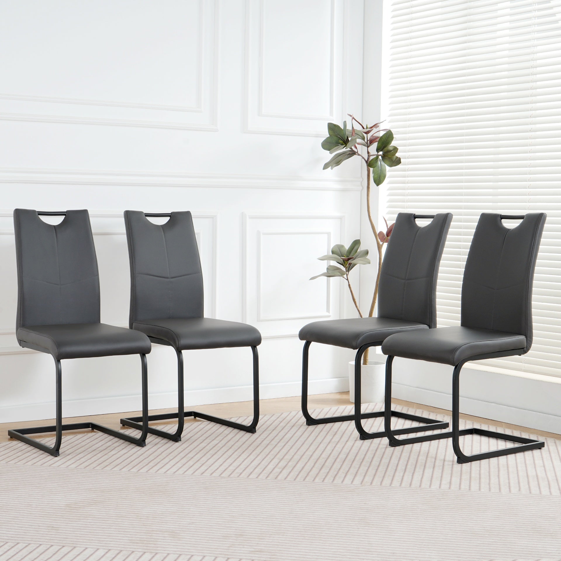 Modern Charcoal PU dining chair living room chair upholstered chair, black metal chair leg design, kitchen, living room, bedroom, dining room side chair (Set of 4)