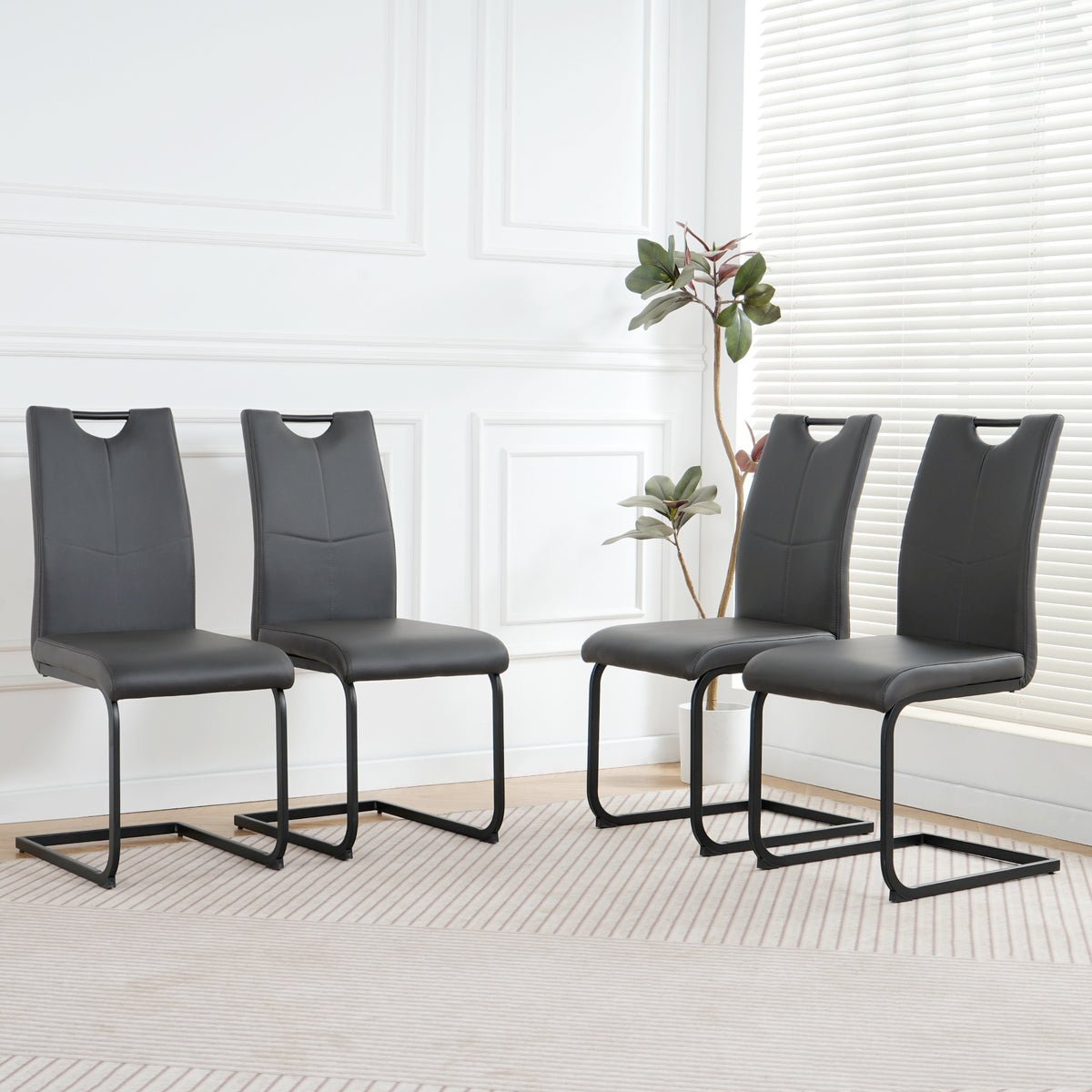 Modern Charcoal PU dining chair living room chair upholstered chair, black metal chair leg design, kitchen, living room, bedroom, dining room side chair (Set of 4)