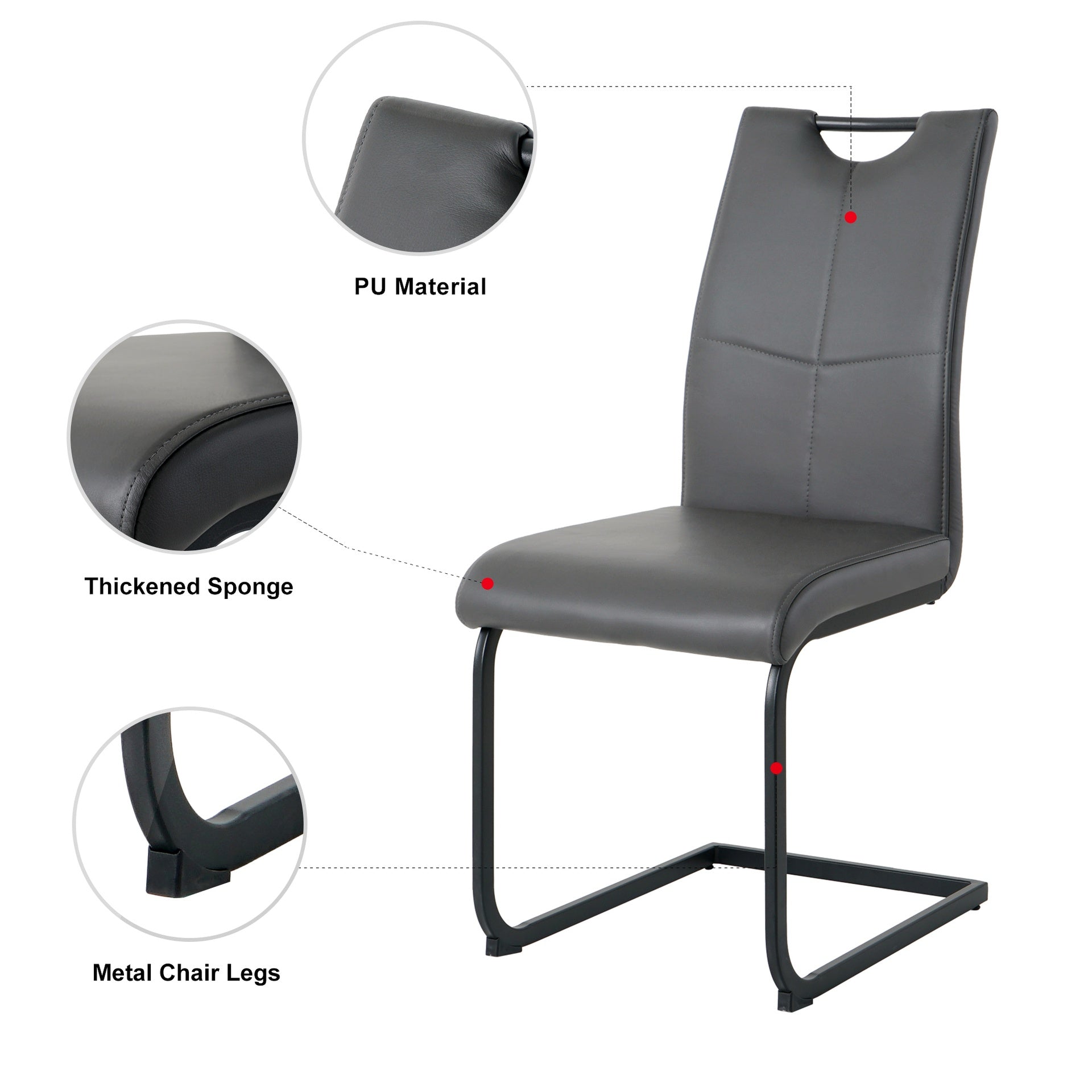 Modern Charcoal PU dining chair living room chair upholstered chair, black metal chair leg design, kitchen, living room, bedroom, dining room side chair (Set of 4)